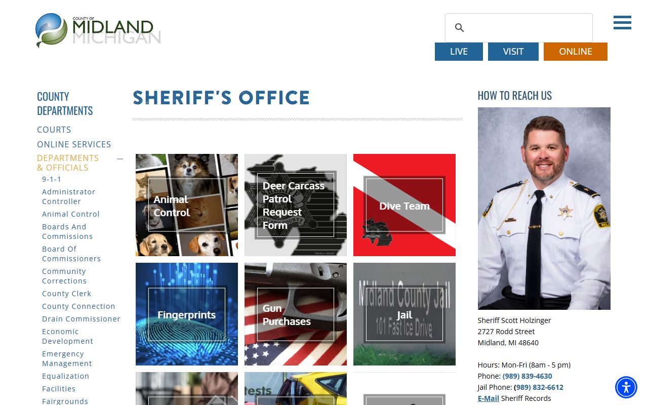 Midland County Sheriff's Office page for arrest records and charges