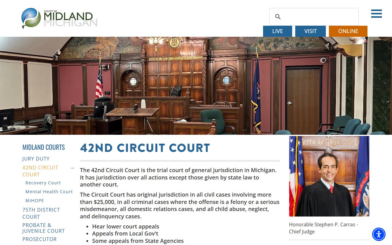 Midland County court records jurisdiction on the 42nd Circuit Court page