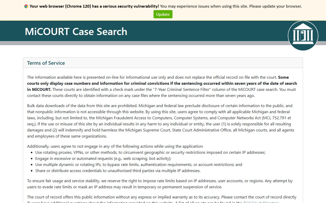 Midland County court records search on the MiCOURT Case Search portal