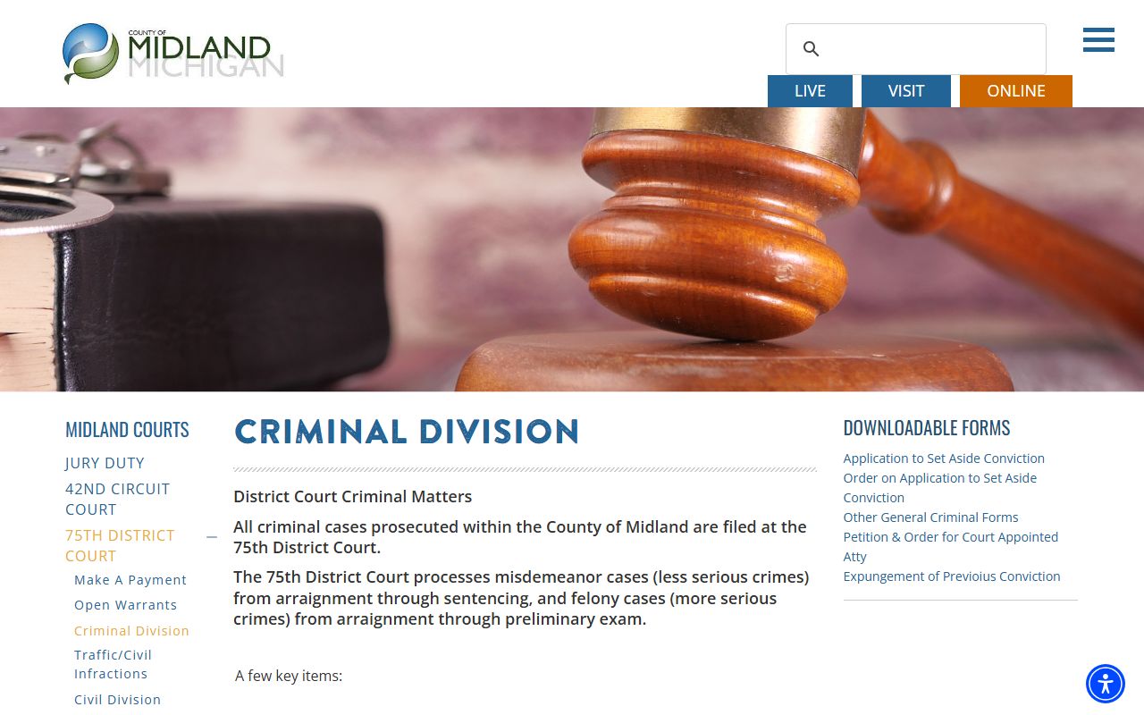 Midland County criminal court records district court criminal matters page