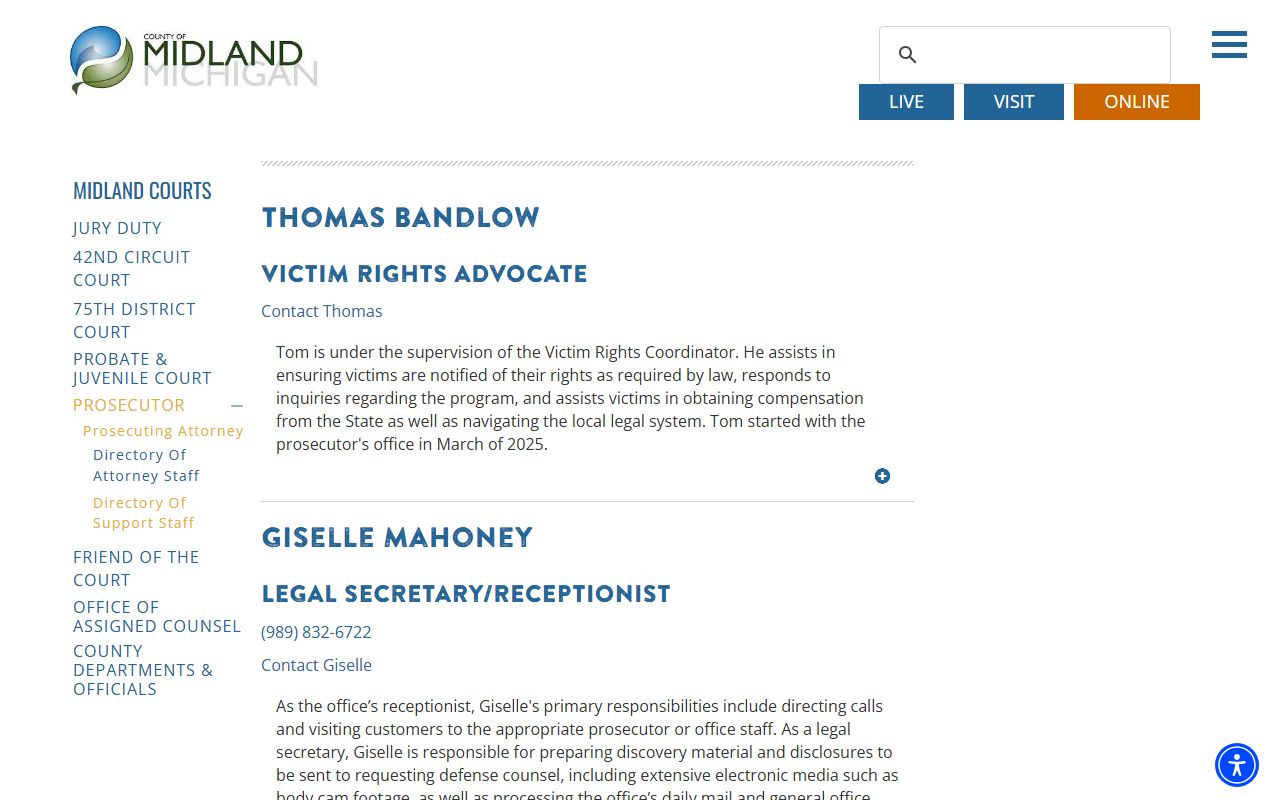 Midland County criminal court records prosecutor support staff and victim services