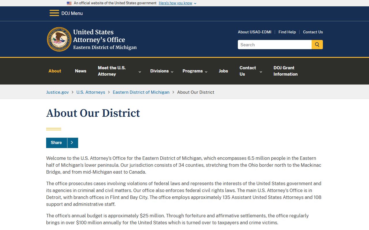 Midland County criminal court records U.S. Attorney Eastern District of Michigan