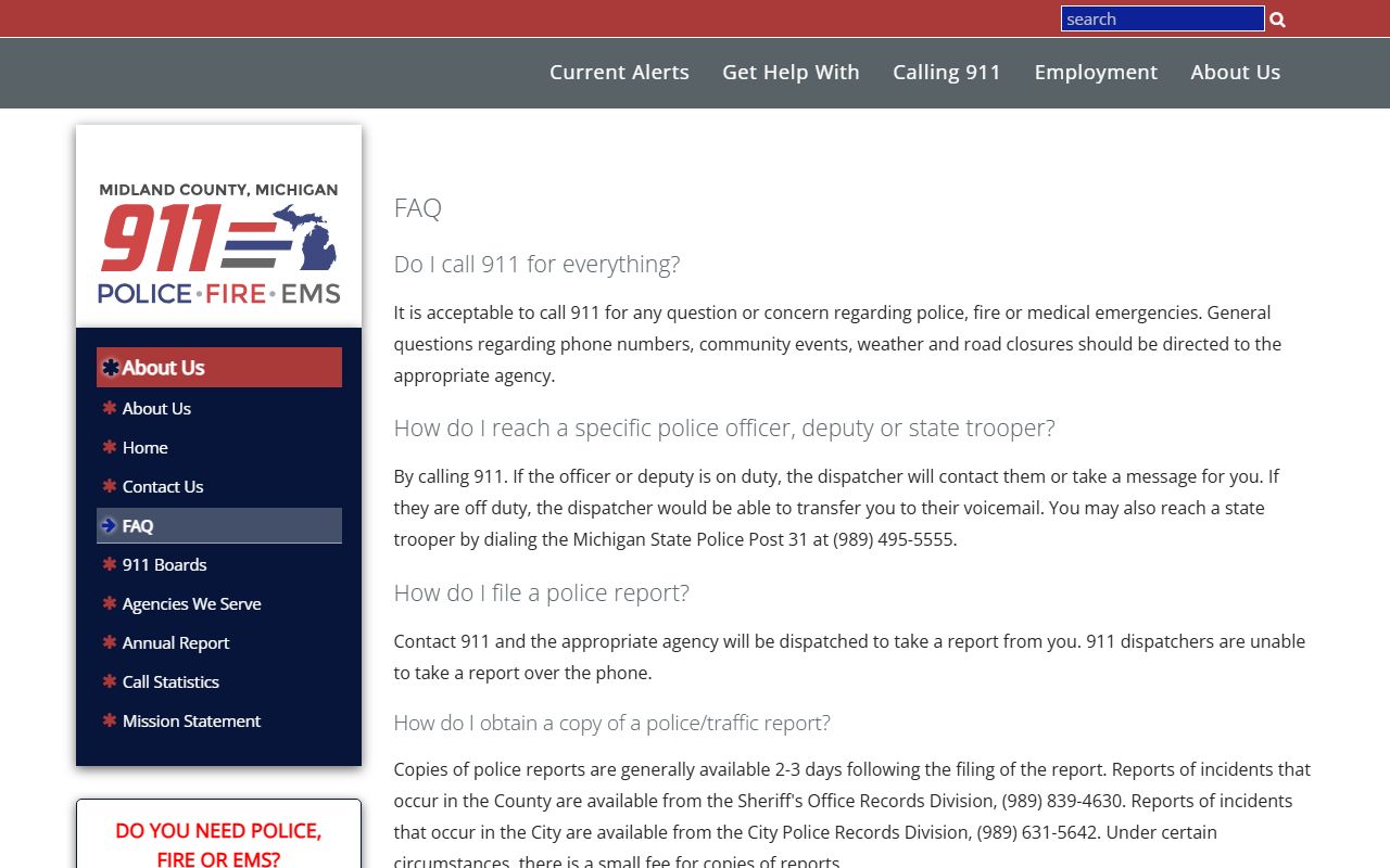 Midland County Central Dispatch FAQ for court and jail records