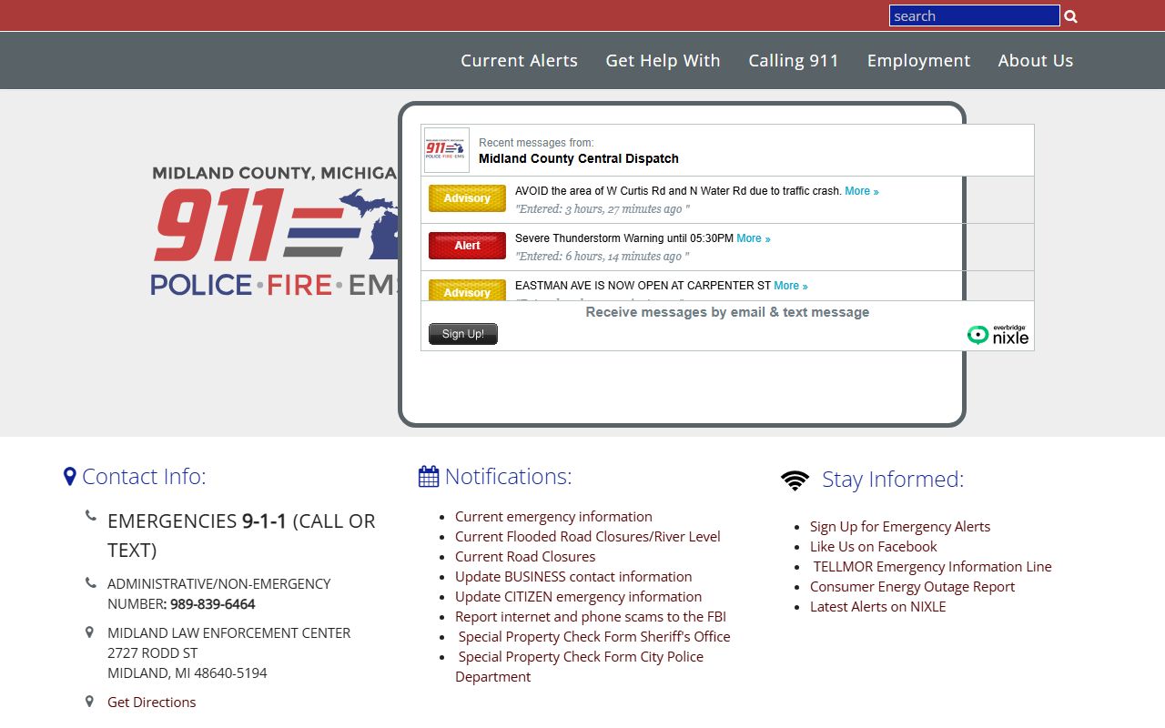 Midland County Central Dispatch court records contact page