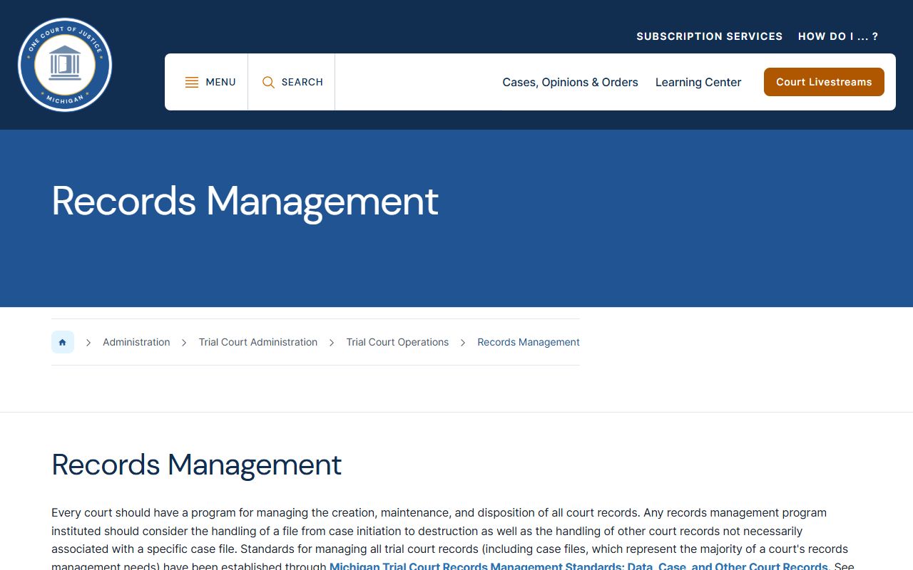 Michigan court records management guidance for Midland County court records