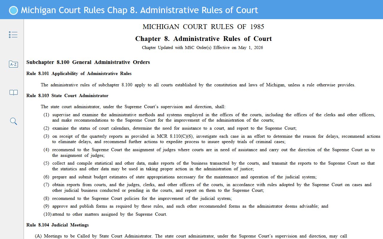 Michigan Court Rules chapter 8 governing Midland County court records access