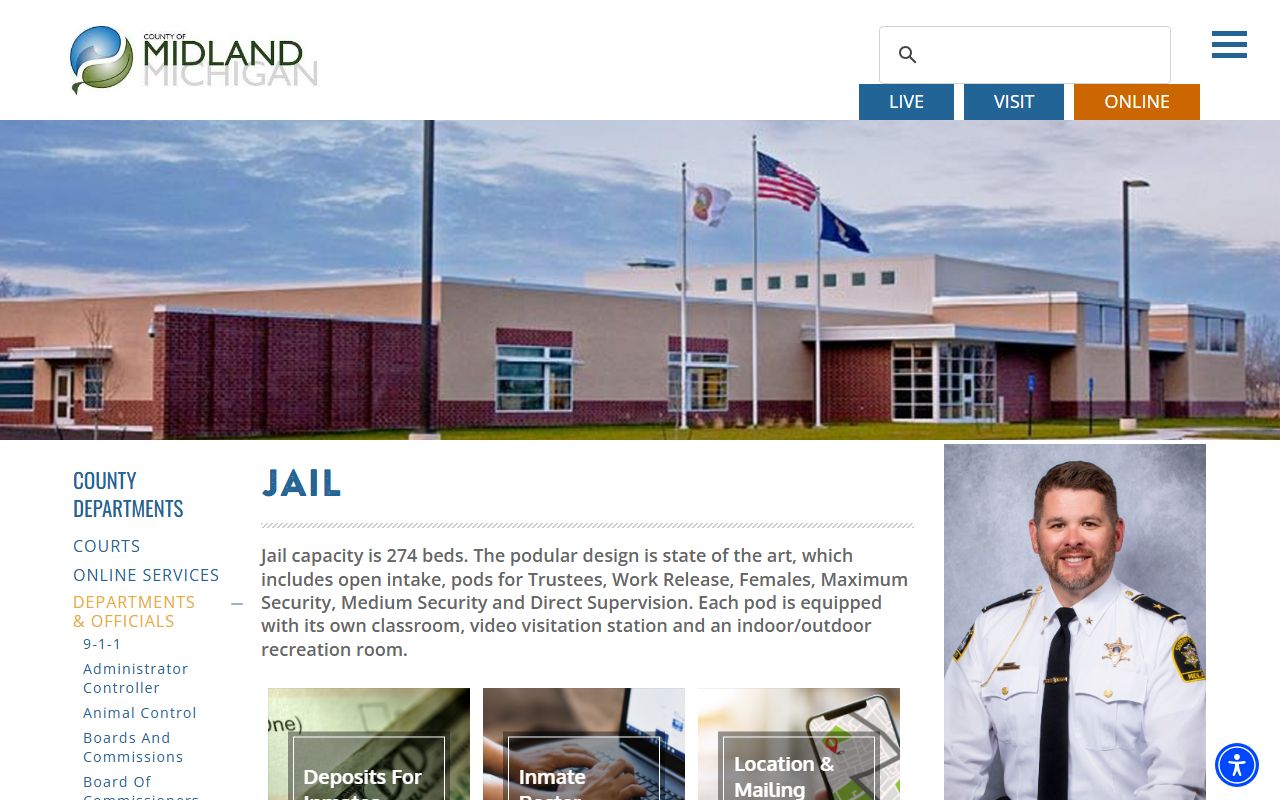 Midland County Jail inmate search and roster facility page