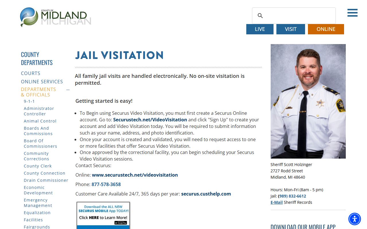Midland County jail visitation and inmate video visit signup
