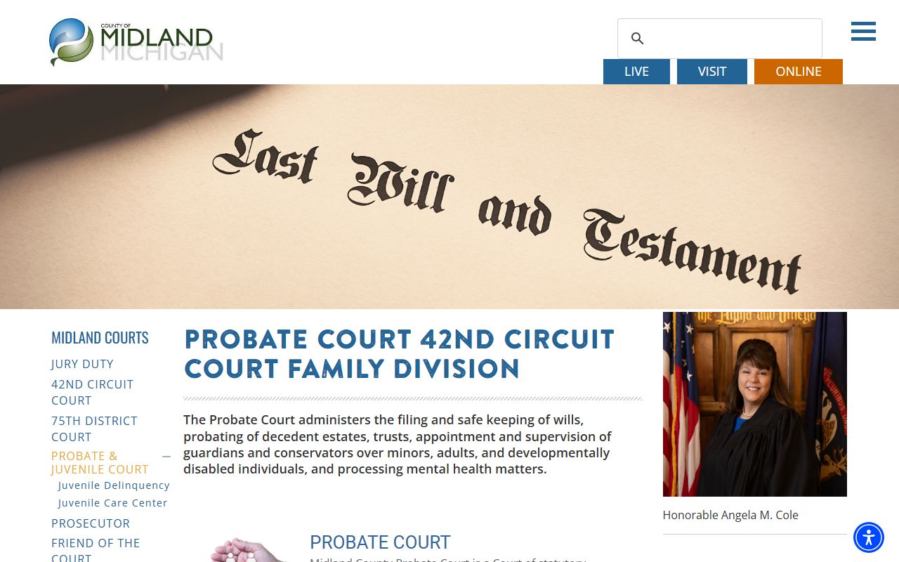 Midland County Probate and Juvenile Court page for probate records