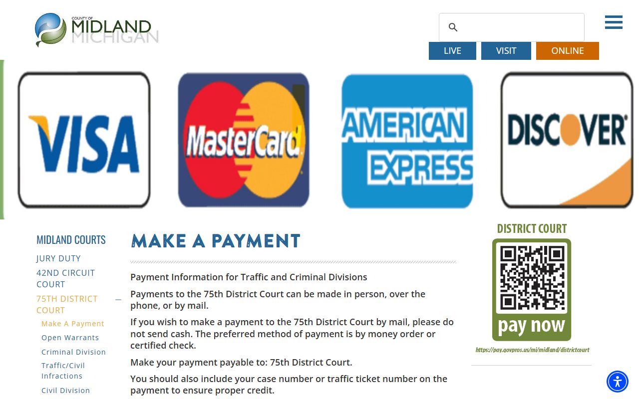 Midland County traffic court records payment options for the 75th District Court