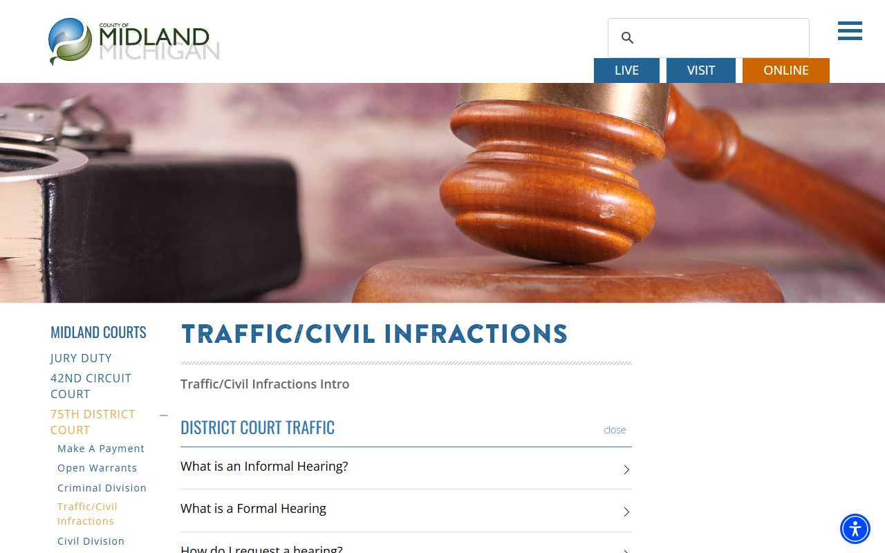 Midland County traffic court records and civil infraction hearing information from the 75th District Court