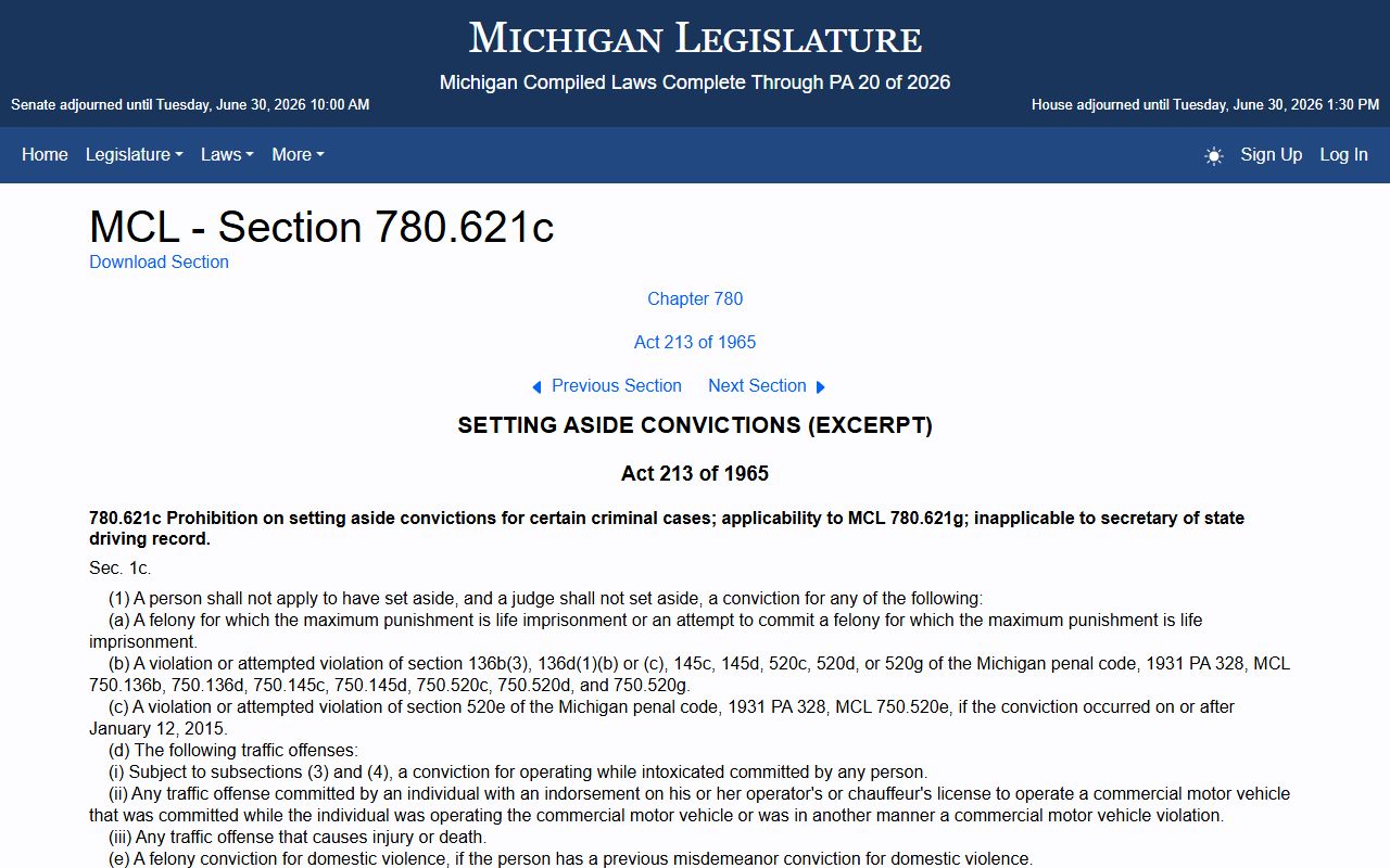 Midland County warrant records Michigan set-aside statute and traffic record effects